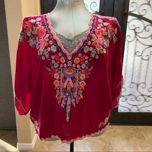 Johnny Was Burgundy floral top size M